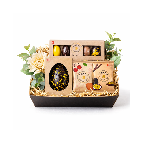 P�skegave med Anker Chokolade og blomster