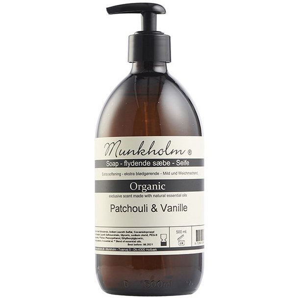 Munkholm organic flydende sbe, patchouli &amp; vanille 500ml.  