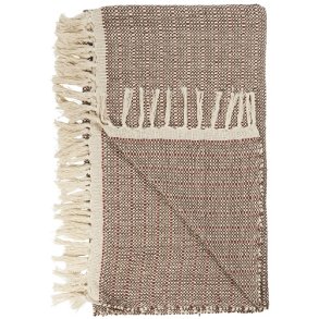 Ib Laursen Plaid - tppe med natur, brune og rust striber 130x160 cm.