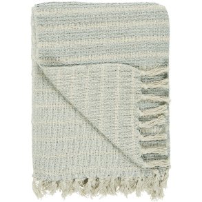 Ib Laursen Plaid- tppe  cremefarvet med lyseblt stribemnster130x160 cm.