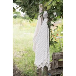 Ib Laursen Plaid- tppe  cremefarvet med lyseblt stribemnster130x160 cm.