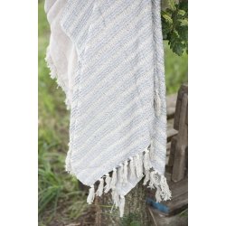 Ib Laursen Plaid- tppe  cremefarvet med lyseblt stribemnster130x160 cm.