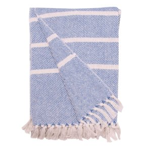 Au Maison  -Plaid- t�ppe -Stribe-Infinity-Bl� - Hvid, 130x180 cm
