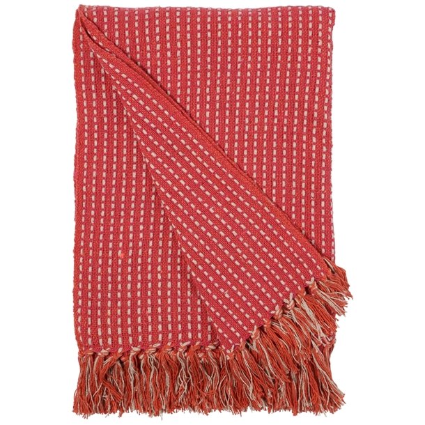 Au Maison  - Plaid, Stribe med Blokke, Koralfarvet og Rosa, 130x170
