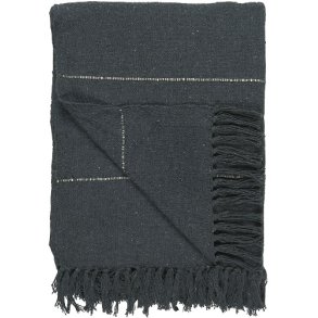 Ib Laursen Plaid - tppe antracit med creme striber p tvrs 130-160 cm