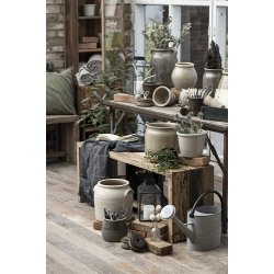 Ib Laursen Plaid - tppe antracit med creme striber p tvrs 130-160 cm