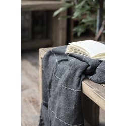 Ib Laursen Plaid - tppe antracit med creme striber p tvrs 130-160 cm