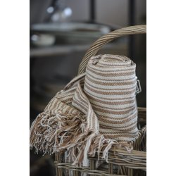 Ib Laursen Plaid - tppe med creme/rust stribemnster 130x160 cm.