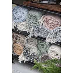 Ib Laursen Plaid - tppe med creme /blt mnster 130X160 cm.