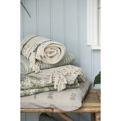 Ib Laursen Plaid - tppe med creme/grnt stribemnster 130x 160 cm.