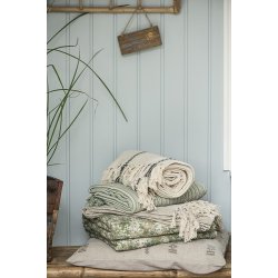 Ib Laursen Plaid - tppe med creme/grnt stribemnster 130x 160 cm.