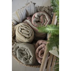 Ib Laursen Plaid - tppe creme og gul stribemnster 130x160 cm.