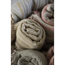 Ib Laursen Plaid - tppe creme og gul stribemnster 130x160 cm.