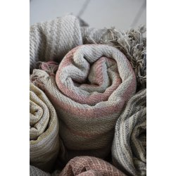 Ib Laursen Plaid - tppe creme og gul stribemnster 130x160 cm.