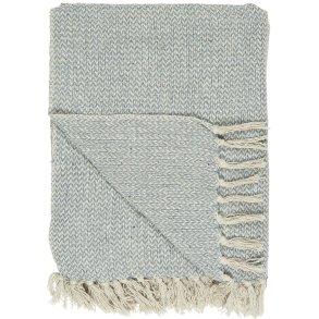 Ib Laursen Plaid - tppe med creme lyseblt zigzagmnster 130x160 cm.