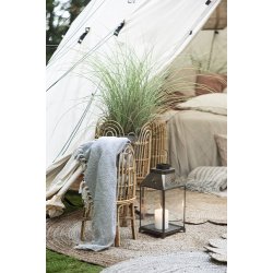 Ib Laursen Plaid - tppe med creme lyseblt zigzagmnster 130x160 cm.