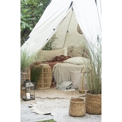 Ib Laursen Plaid - tppe med creme lyseblt zigzagmnster 130x160 cm.