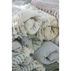 Ib Laursen Plaid - tppe med creme lyseblt zigzagmnster 130x160 cm.