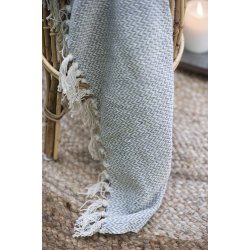 Ib Laursen Plaid - tppe med creme lyseblt zigzagmnster 130x160 cm.