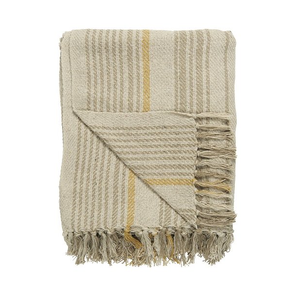 Ib Laursen Plaid  - tppe creme med beige og mustard striber 130x160 cm