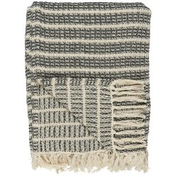 Ib Laursen Plaid - tppe creme med mrkegrt/sort stribemnster 130x160 cm.