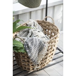 Ib Laursen Plaid - tppe creme med mrkegrt/sort stribemnster 130x160 cm.
