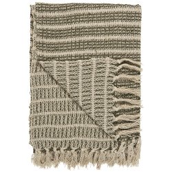 Ib Laursen Plaid - tppe creme/oliven stribemnster 130x160 cm.