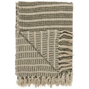 Ib Laursen Plaid - tppe creme/oliven stribemnster 130x160 cm.
