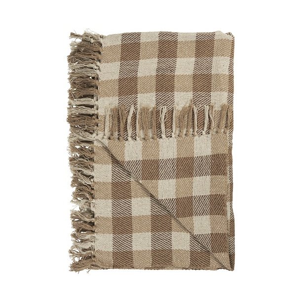 Ib Laursen Plaid - tppe med natur, beige og brune tern 130x160 cm.