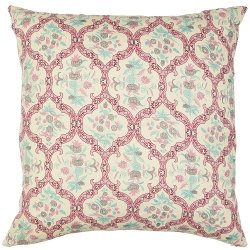 Ib Laursen Pudebetrk Anja cremefarvet med lyserdt og grnt blomstermnster 50 x 50 cm.