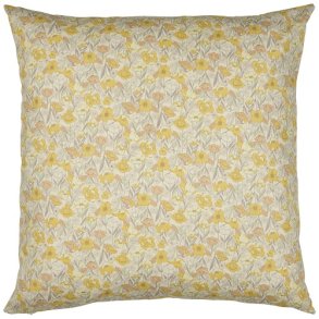 Ib Laursen Pudebetrk med sart gule, lyslilla, off white og grnne blomster 60 x 60 cm.