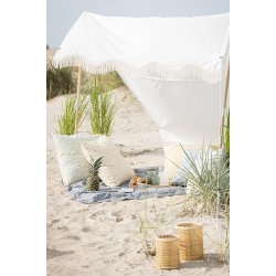 Ib Laursen Pudebetrk med sart gule, lyslilla, off white og grnne blomster 60 x 60 cm.