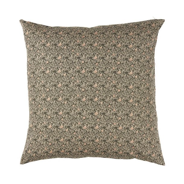 Ib Laursen Pudebetrk mrkebrun baggrund beige blomstermnster 50x50 cm