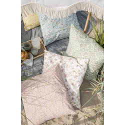 Ib Laursen Pudebetrk turkis med hvide og gule blomster 60 x 60 cm.