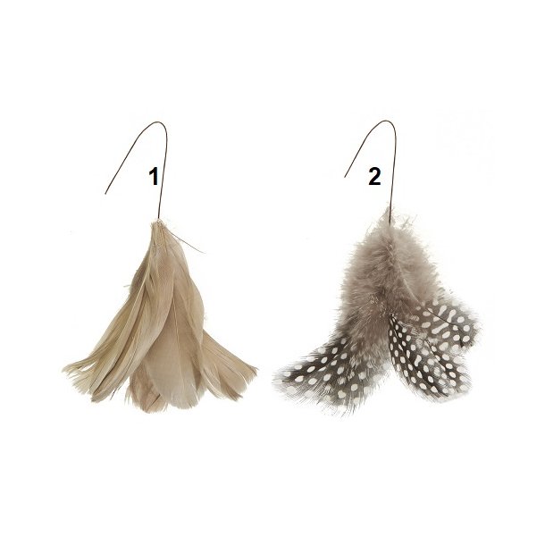Ib Laursen -Pyntefjer brune farver med wire, 2 varianter, 1 stk