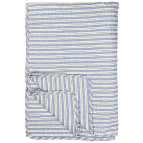 Ib Laursen -Quilt bl med hvide og brune striber - 130 x 180 cm