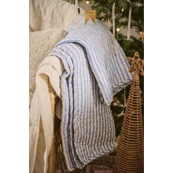 Ib Laursen -Quilt bl med hvide og brune striber - 130 x 180 cm