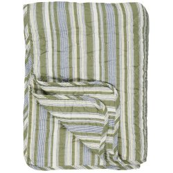 Ib Laursen Quilt grnne, hvide, beige og gr striber 130x180cm.