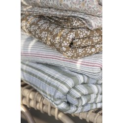 Ib Laursen Quilt grnne, hvide, beige og gr striber 130x180cm.