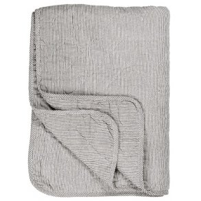 Ib Laursen Quilt hvide og mrkegr striber 130x180 cm