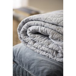 Ib Laursen Quilt hvide og mrkegr striber 130x180 cm