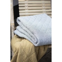 Ib Laursen Quilt hvide og mrkegr striber 130x180 cm