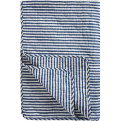 Ib Laursen -Quilt med off white og bl striber- 130 x 180 cm