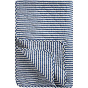 Ib Laursen -Quilt med off white og bl striber- 130 x 180 cm