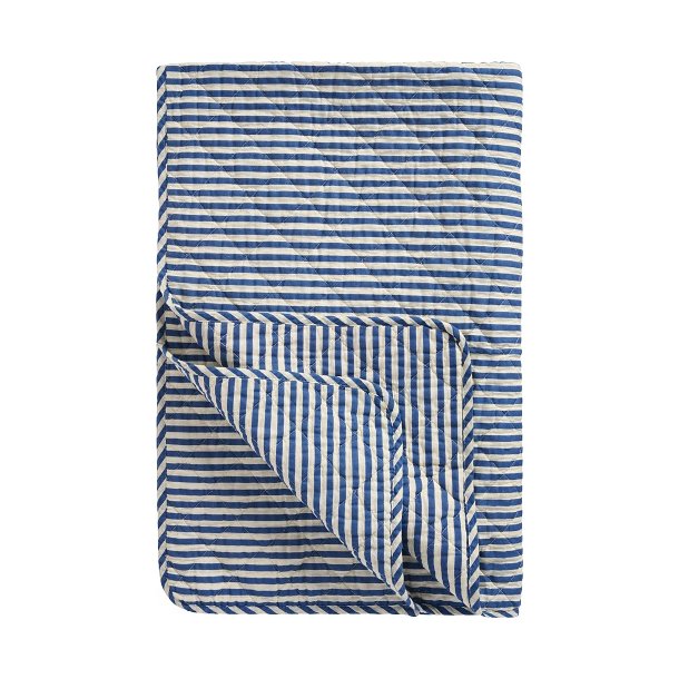 Ib Laursen -Quilt med off white og bl striber- 130 x 180 cm
