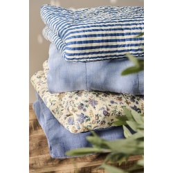 Ib Laursen -Quilt med off white og bl striber- 130 x 180 cm