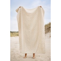 Ib Laursen - Quilt natur med bl og hvide striber - 130 x 180 cm