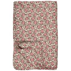 Ib Laursen - Quilt naturfarvet med rosa og brunt blomstermnster - 130 x 180 cm