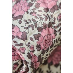Ib Laursen - Quilt naturfarvet med rosa og brunt blomstermnster - 130 x 180 cm