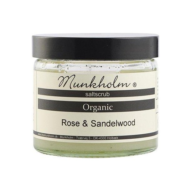 Munkholm organic saltscrub, rose &amp; sandelwood 300g.